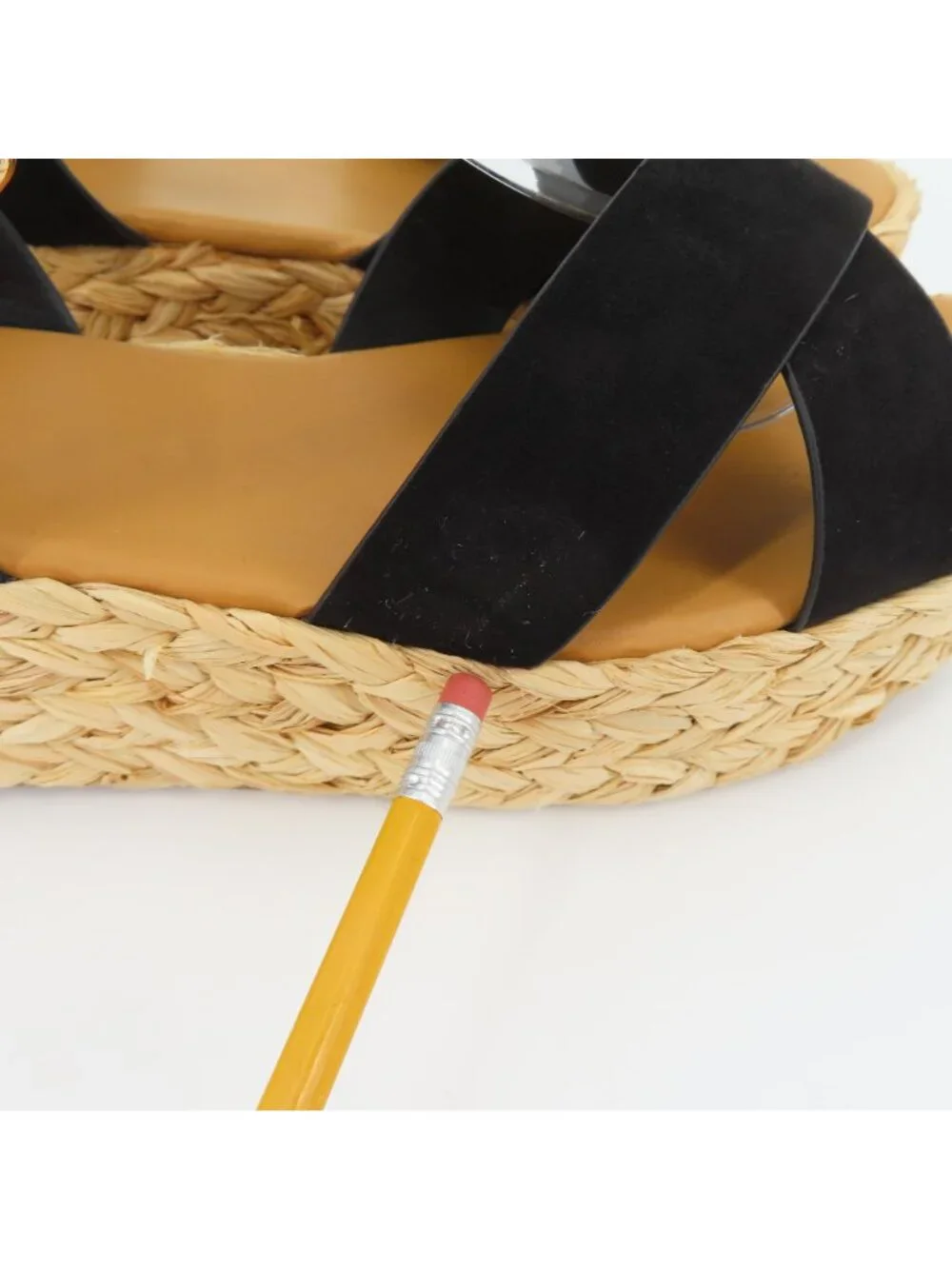 Qupid Women 9 Black Synthetic Strappy Woven Raffia Platform Wedge Sandals Shoes